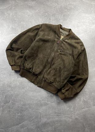 Винтажный кожаный бомбер куртка коричневая chevignon leather jacket 90s american