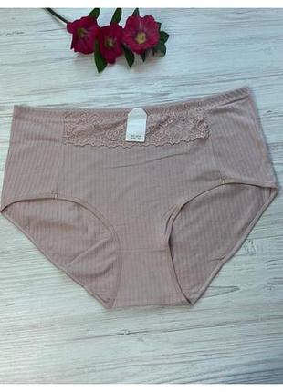 Трусики женские в рубчик декорированы кружевом батал 7xl арт.4434 🎀