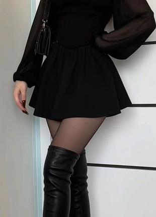 Юбка мини черная 🖤 еластична резинка ✨ zara s-m-л 💃 юбка солнце-клеш🖤красиво женская юбка 🖤черная женская юбка