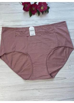 Трусики женские в рубчик декорированы кружевом батал 7xl арт.4434 🎀