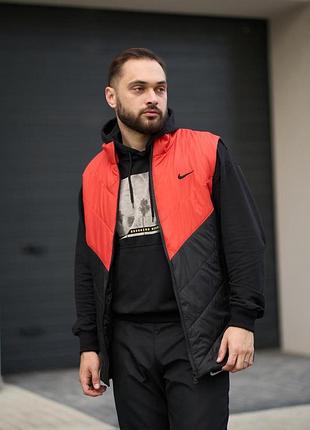 Оранжевая мужская безрукавка clip nike с утеплителем без капюшона, повседневная мужская жилетка на молнии для прогулок m