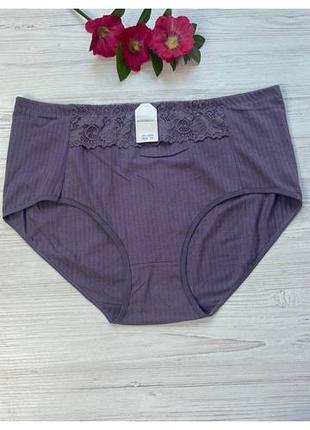 Трусики женские в рубчик декорированы кружевом батал 7xl арт.4434 🎀