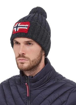Шапка мужская napapijri semiury beanie зимняя вязаная с помпоном отворотом бини теплая ушанка made in italy patagonia hat cap winter кепка nike acg