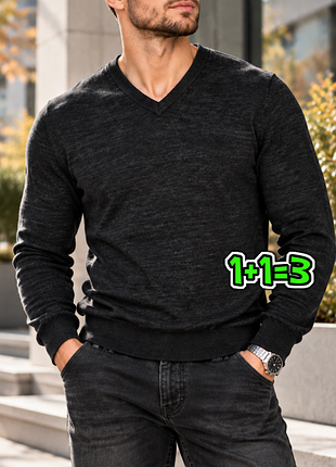 🎁1+1=3 фирменный темно-серый мужской свитер с мягким хлопком marks &amp; spencer, размер 50 - 52