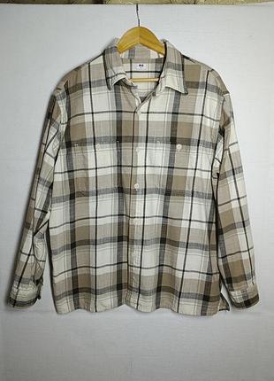 Мужская рубашка в клетку. uniqlo разм.xl. из плотного 100% коттона.
