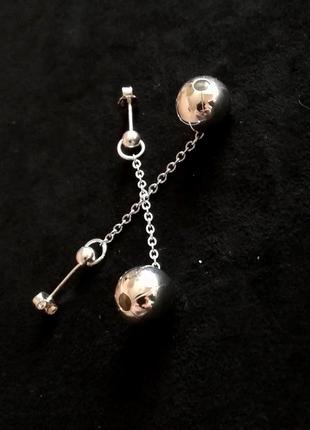 Срібні сережки кульки на ланцюжку# срібло 925" лот 3865 фото