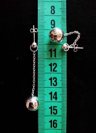 Серебряные серьги шарики на цепочке💥 срібло 925" лот 386