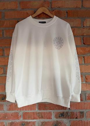 Світшот унісекс chrome hearts білий оверсайз з камінчиками s/m