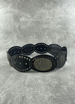Женский кожаный широкий авангардный ремень со стразами gothic avant garde y2k belt