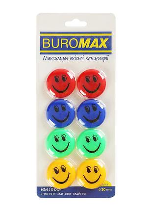 Магнит buromax набор смайлик цветной, 30 мм, 8 шт в упаковке (bm.0032)