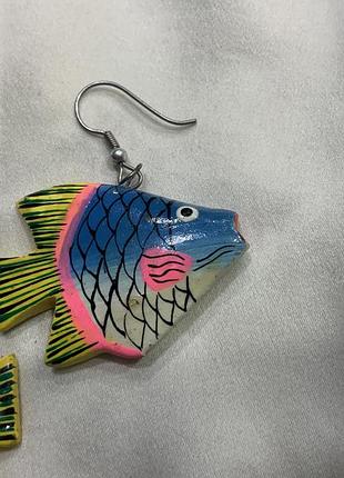 ✨🐠 яркие винтажные деревянные серьги рыбки с ручной росписью vintage hand painted folk style 🐠✨