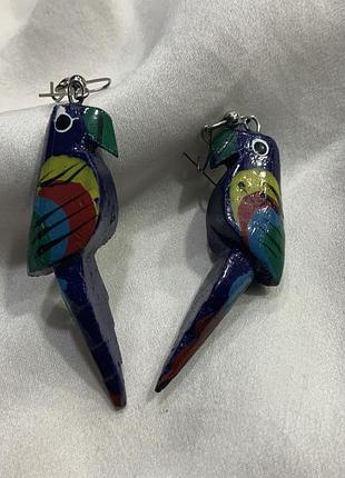 ✨🦜 яркие винтажные деревянные серьги попугая с ручной росписью vintage hand painted tropical folk style 🦜✨