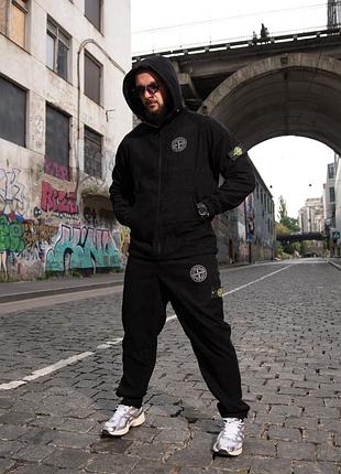 Костюм спортивний чоловічий вельветовий stone island franklin black! спортивный костюм мужской черный микровельвет! размеры s-3xl!
