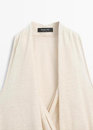 Бежевий топ  massimo dutti з льону без рукавів із глибоким декольте на запах