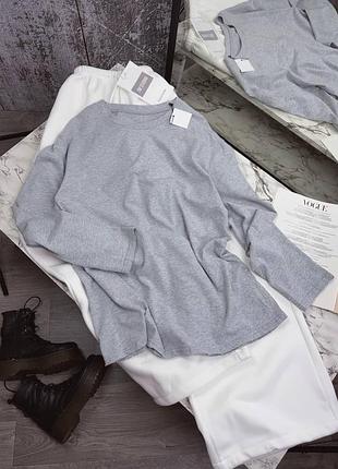 Свободный оверсайз лонгслив серый меланж one size (s-l) новый с бирками / хлопок