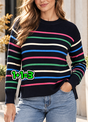 🎁1+1=3 стильний синій жіночий вільний светр в смужку f&f, розмір 48 - 50