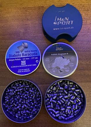 Пульки спортивные h&n diabolo baracuda 4.5 mm, 0.69-пули h&n rabbit magnum ii 4.5 мм, 1.02 г