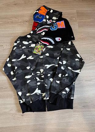Худі зіп-худі bape shark camo reflective худи бейп шарк