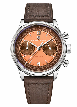 Чоловічий годинник pagani design pd-1739 silver-brown з сапфіровим склом та механізмом seiko vk64