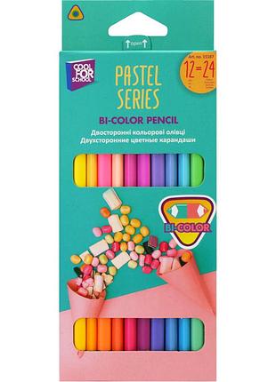 Олівці кольорові cool for school pastel преміум, двосторонні, тригранні, 24 кольори (cf15187)