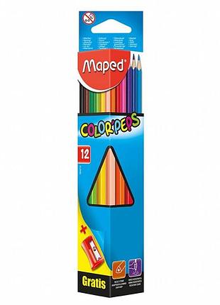 Карандаши цветные maped color peps classic 12 цветов + точилка (mp.183213)