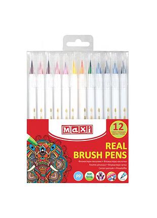 Фломастеры maxi кисточки real brush, 12 цветов, линия 0,5-6 мм (mx15232)