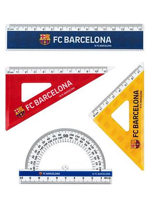 Линейка kite набор: линейка 15 см, 2 косинца, транспортир fc barcelona (bc25-282)