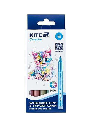 Фломастеры kite creative с блестками пастель 6 цветов (k-1148)