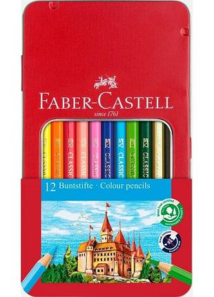 Олівці кольорові faber-castell window замок, металева коробка, 12 кольорів (115801) (27984)
