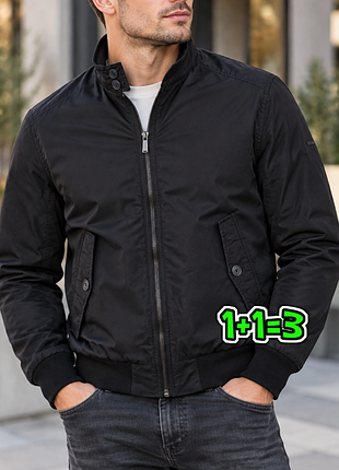 🎁1+1=3 фирменная черная мужская утепленная куртка superdry, размер 48 - 50