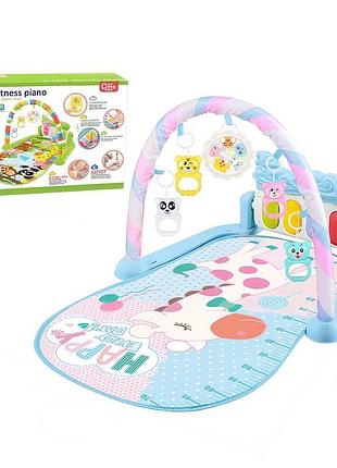 Игровой коврик для детей с музыкальным пианино, игрушками, шкалой роста, голубого цвета, принт корова