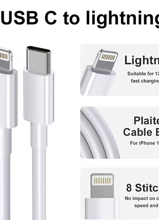 Кабель type-c-lightning 2 м. шнур для apple iphone 6/7/8/x/11/12/13/14 pro max