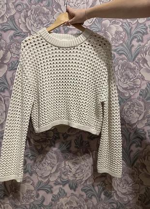 Светр жіночий в'язаний кроп молочний h&m