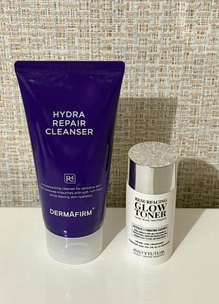 Засоби для догляду за шкірою обличчя dermafirm hydra repair cleanser та institutum resurfacing glow toner