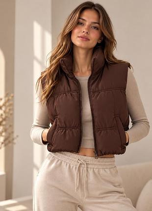 H&m divided вкорочений стьобаний жилет жіночий m коричневий