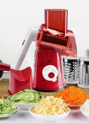 Овощерезка мультислайсер tabletop drum grater kitchen master терка для овощей и фруктов 3 насадки red jz-41
