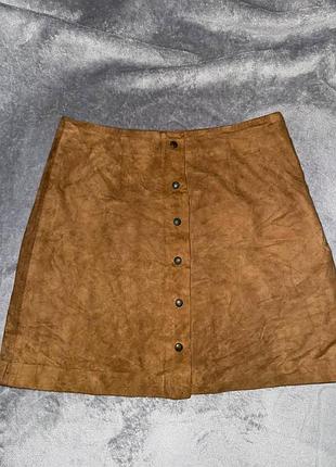 Юбка мини massimo dutti из натуральной замши коричневая