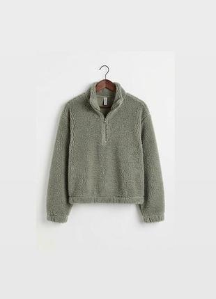 💚 тепла плюшева кофта teddy h&m (розмір s-m, колір хакі)