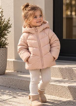 Zara зимова стьобана куртка для дівчинки 98 см, 2–3 роки, пудрова