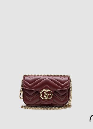 Сумка гуччи gg marmont super mini shoulder bag burgundy, gold hardware