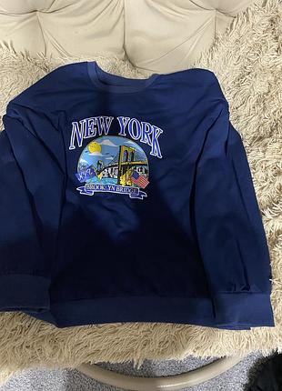 Продаю стильний світшот темно-синього кольору з принтом new york / brooklyn bridge 🗽 зручний та універсальний, гарно підійде для повсякденного образу