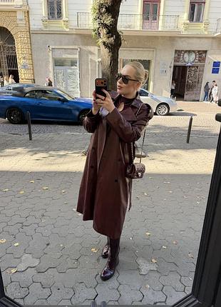 Шикарний бордовий тренч з еко шкіри