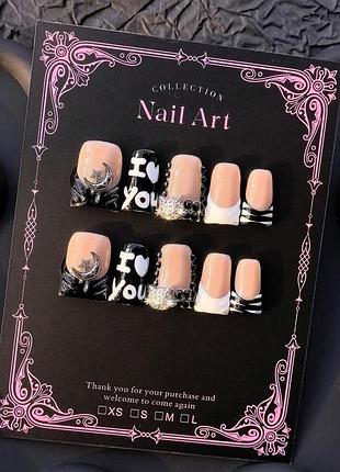 Накладні нігті press-on nails у стилі y2k / готика, duck nails розмір s
