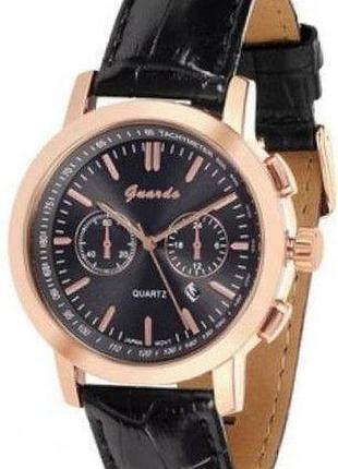 Чоловічий годинник guardo premium s01391-1 корпус рожеве золото чорний шкіряний ремінець темно-синій циферблат з датою