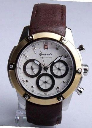 Чоловічий годинник guardo luxury collection s00942-1 корпус рожеве золото зі сталлю коричневий шкіряний ремінець білий циферблат з