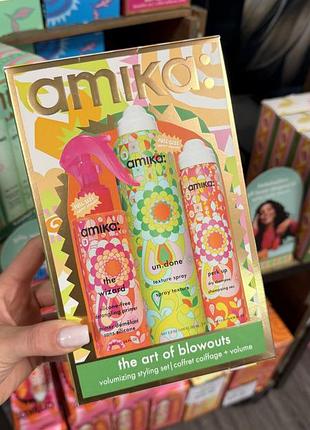 Набір для укладання волосся amika the art of blowouts primer, texture spray , dry shampoo