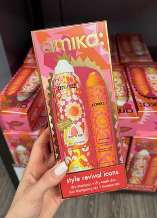 Amika style revival icons dry shampoo сухий шампунь 189мл, суха незмивна маска soulstruck nourishing dry mask 95ml