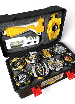 Подарунковий набір beyblade burst gold edition — 8 золотих бейблейдів, кейс, 2 лаунчери, ручка, лаунчер-ліхтарик, монтажний ключ