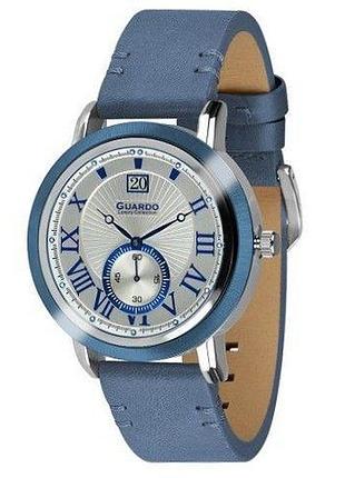 Мужские часы guardo luxury collection s01636-2 синий корпус синий кожаный ремешок белый циферблат с датой