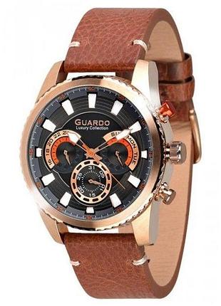 Чоловічий годинник guardo luxury collection s01896-5 корпус рожеве золото коричневий шкіряний ремінець сірий циферблат з датою